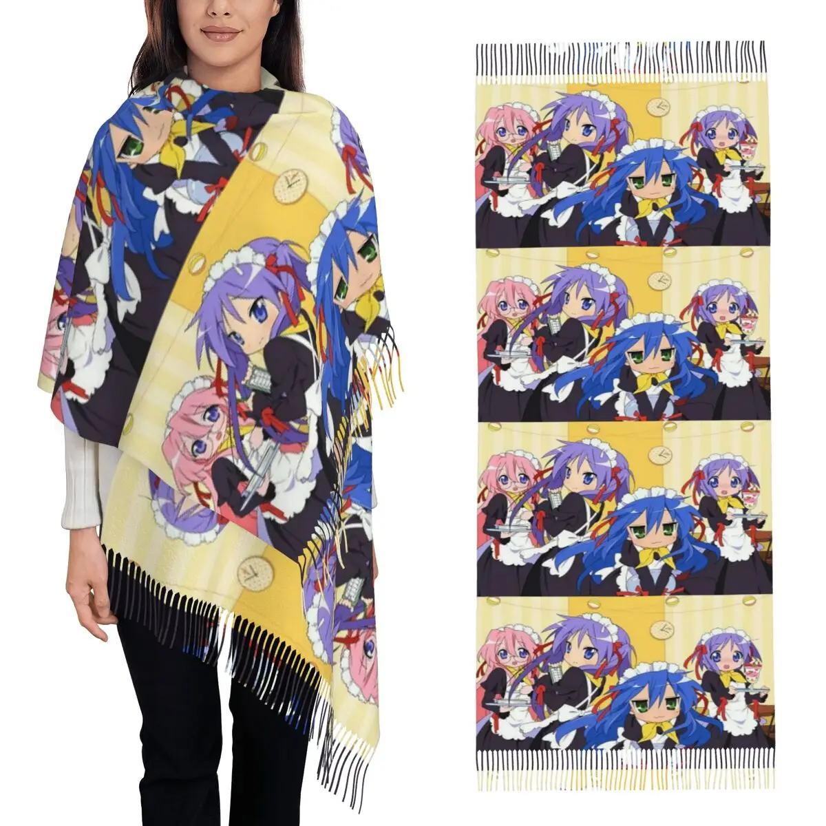 

Kawaii Lucky Star аниме японский игровой шарф шарфы с кисточками для женщин мягкие теплые шали и накидки длинная осенне-зимняя шаль накидка