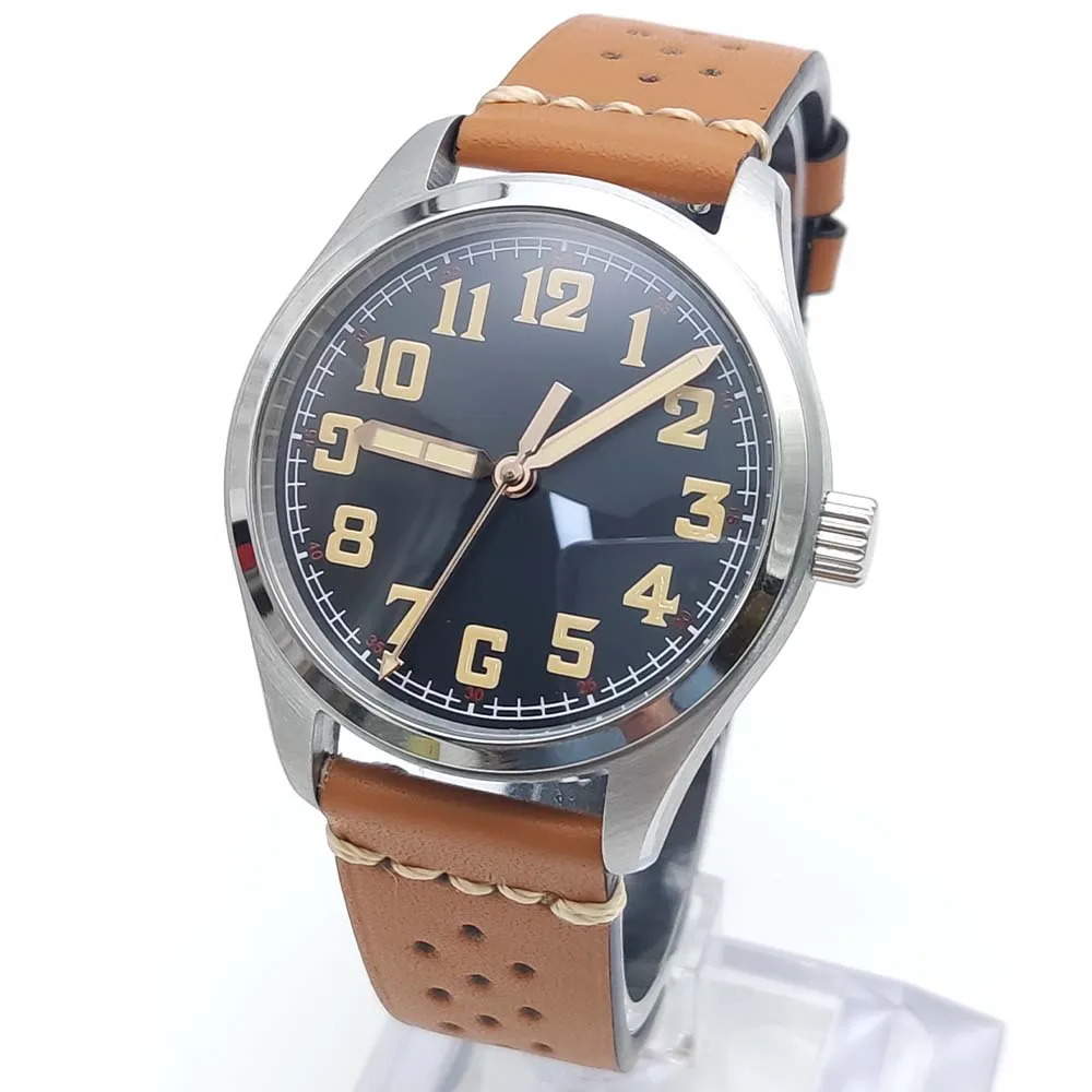 6 Colours Men's Automatic Watch Vintage NH35 Movement Steel Case Luminous Waterproof Leather Strap Automatic Mechanical Watch