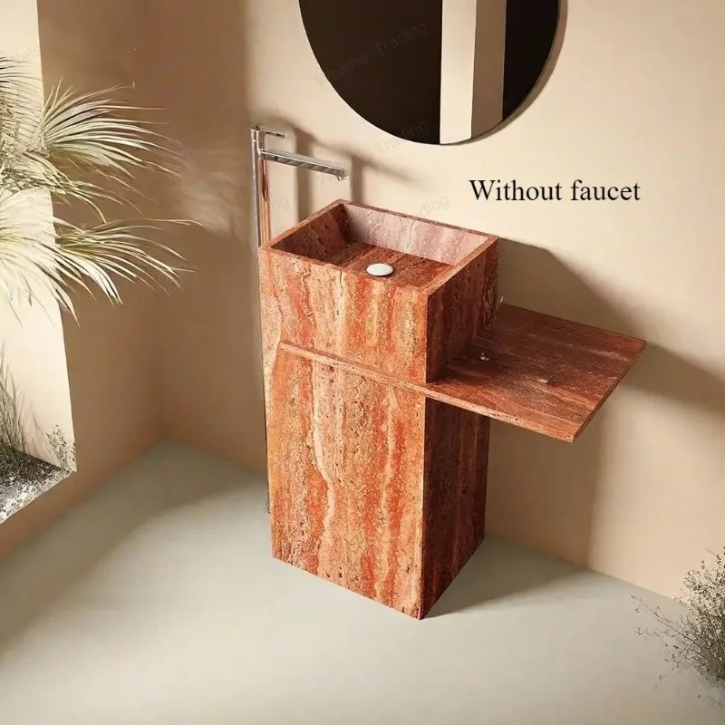 

Винтажная красная тумба для ванной из травертина - отдельностоящий роскошный каменный шкаф для улицы/балкона, в стиле середины века