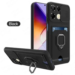 Soft TPU Wallet Phone Case for Infinix Note 40 Pro Plus 4G 5G Car Magnet Holder Ring Push Pull Camera Shockproof Protect Cover
