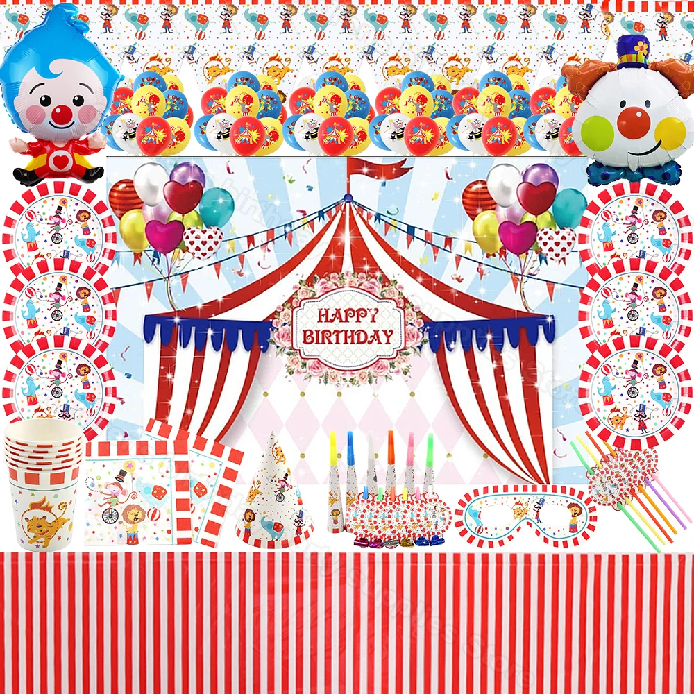 Circus Clown Theme Kid Event DIY Toy Gift Party Supplies Tableware Paper Plate Cup Napkin Foil Latex Ballon Party Decoration Toy