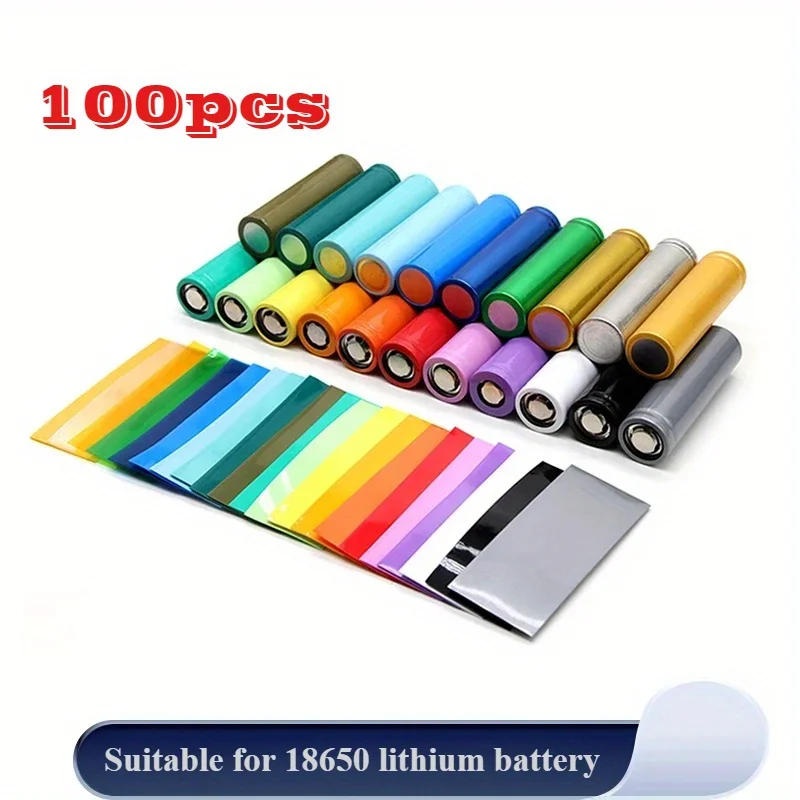 100 Stück flache PVC-Schrumpfschläuche, Batteriefolie für 18650 Lithium-Batterie, Schrumpfschlauch, sortiertes Kit, selbstklebender Isolator
