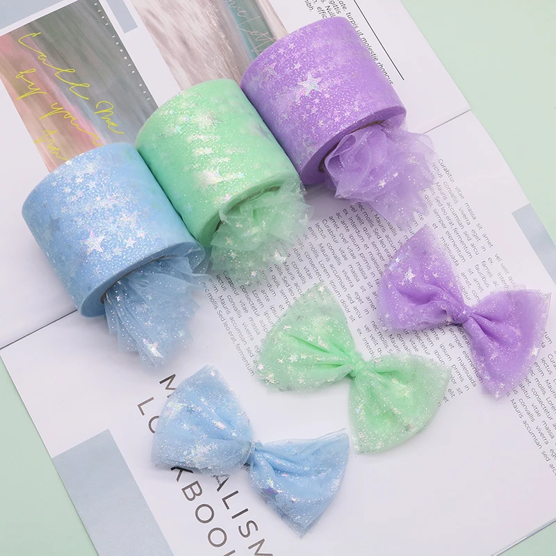 25 Yards Colorful Star Tulle Ribbon Printed Mesh DIY Handmade Hairpin Bow Headdress Baking Party Wedding Decoration Accessories