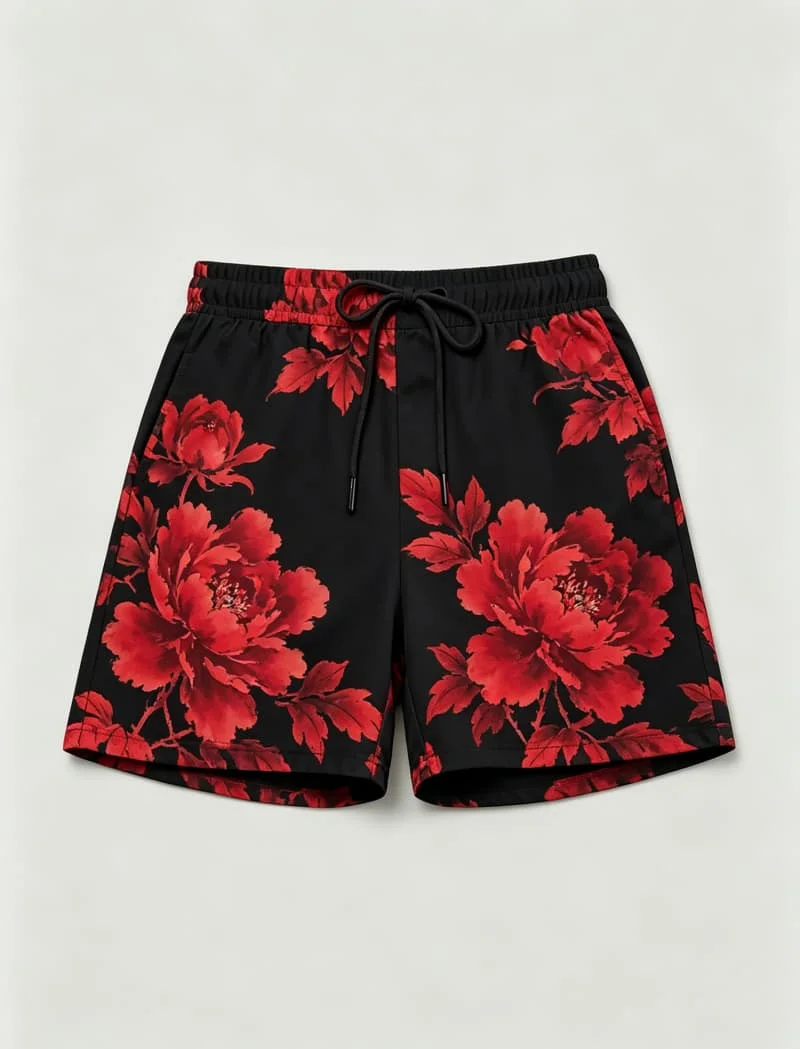 

Men's watercolor printed beach shorts, slim drawstring design,, for vacations, pool parties, and daily travel
