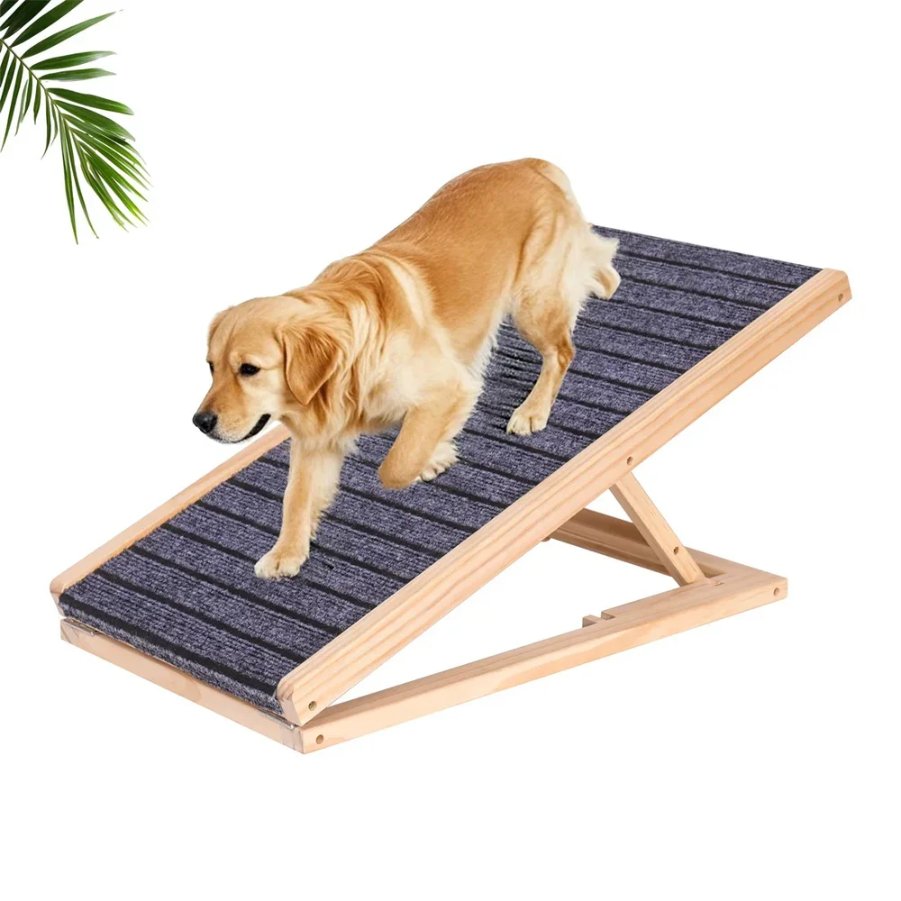 

Adjustable Wooden Dog Ramp Foldable 2/4 Level Height Pet Stairs Anti Slip Surface for Sofa Bed Car Indoor Climbing