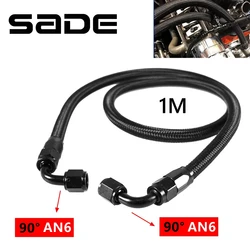 1M AN6 6AN Black Braided Oil Fuel Fittings Hose End 90+90 0+90 Degree Oil Adaptor Kit Oil Fuel Hose Line