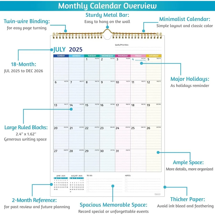 تقويم الحائط 20252026 التقويم 20252026 الجدار 18 التقويم الشهري يوليو 2025 ديسمبر 2026 12x17 في 2025 التقويم مع كتل كبيرة #3