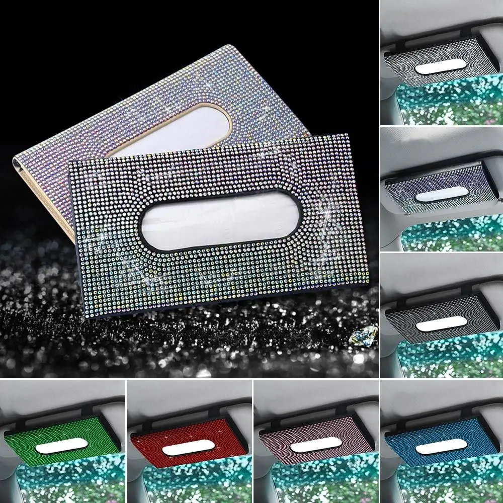 

Diamond-encrusted PU Leather Car Accessories Rear Seat Paper Box Holder Shiny Tissue Box Paper Towel Box Holder Car Sun Visor
