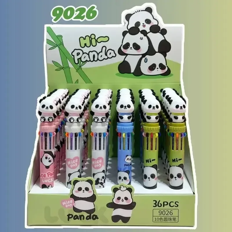 Kawaii Panda Ten Color Ball Pen Stationery High Beauty Bamboo Panda Color Hand Pen Gift Pen Student Office Stationery Wholesale