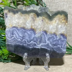 Crystal Natural Fluorite Slab Slice Quartz Point Free Form Reiki Geode Beauty Home Decoration Healing Minerals + Stand