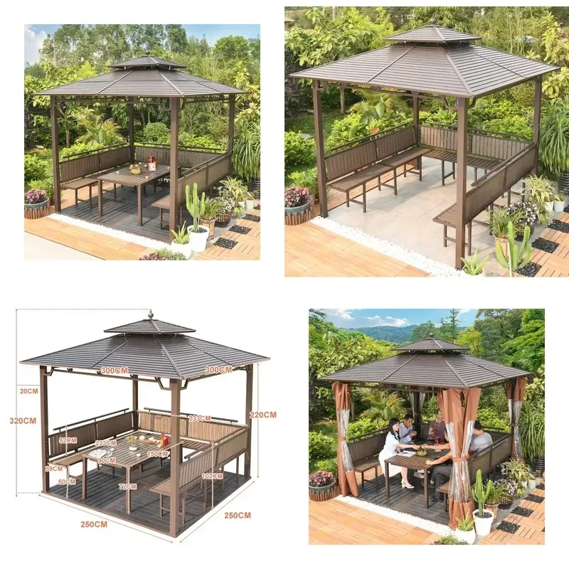 Ultra Hard Galvanized Steel 10x10ft Gazebo with Four Sided Mesh Weatherproof Rainproof Outdoor Canopy Tent