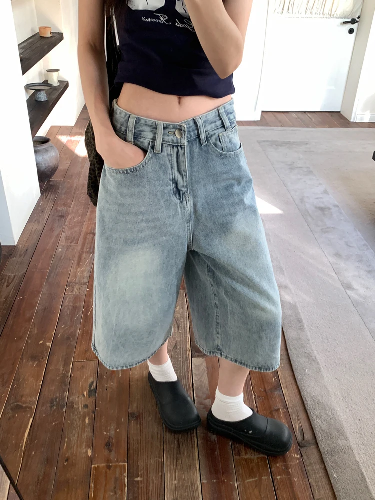 

Retro Washed High Waist Wide Leg Jeans Women's Summer New American Loose Fit Light Blue Denim Pants Trendy Seven-Foot Jeans