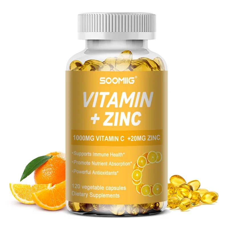 Vitamin C + Zinc Capsules, 1000 Mg Vitamin C, Antioxidants, Promotes Nutrient Absorption, Helps Overall Immune Health