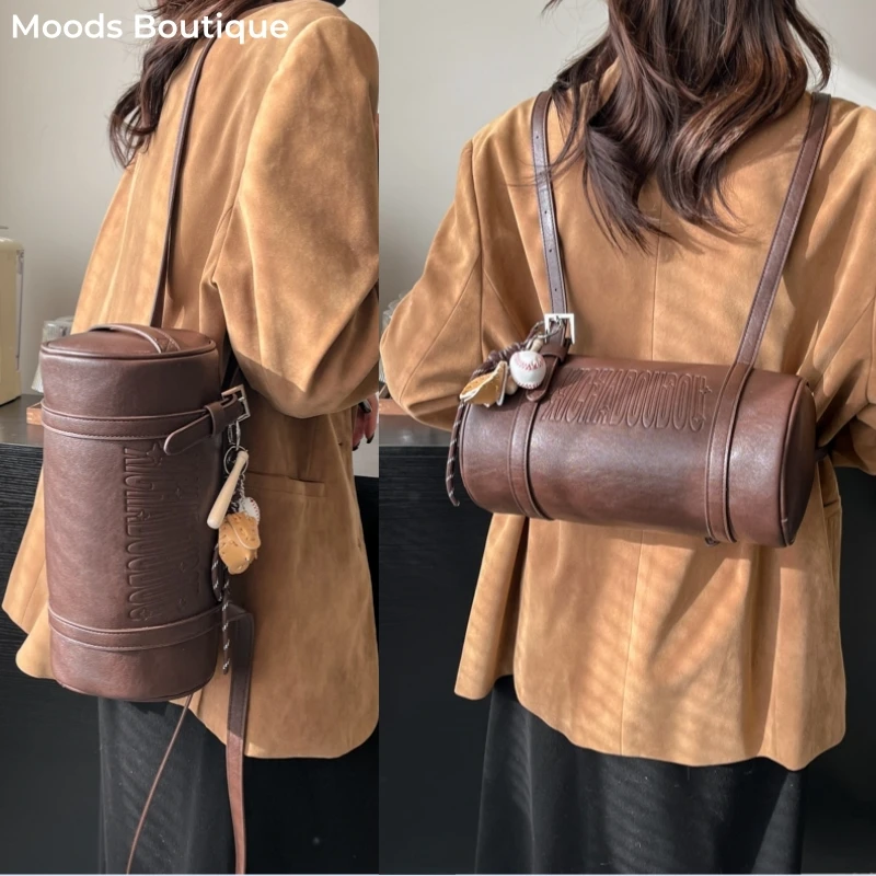 Multifunctional Cylinder Shaped Shoulder Bags For Women 2024 Winter Latest Designer Handbags Luxury Cross Body Bag With Pendant