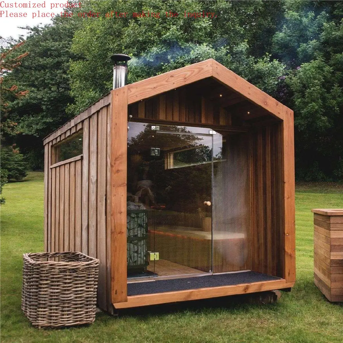 Customization.3-4 Person Sauna Room Steam Shower Sauna Room Solid Wood Outdoor Sauna