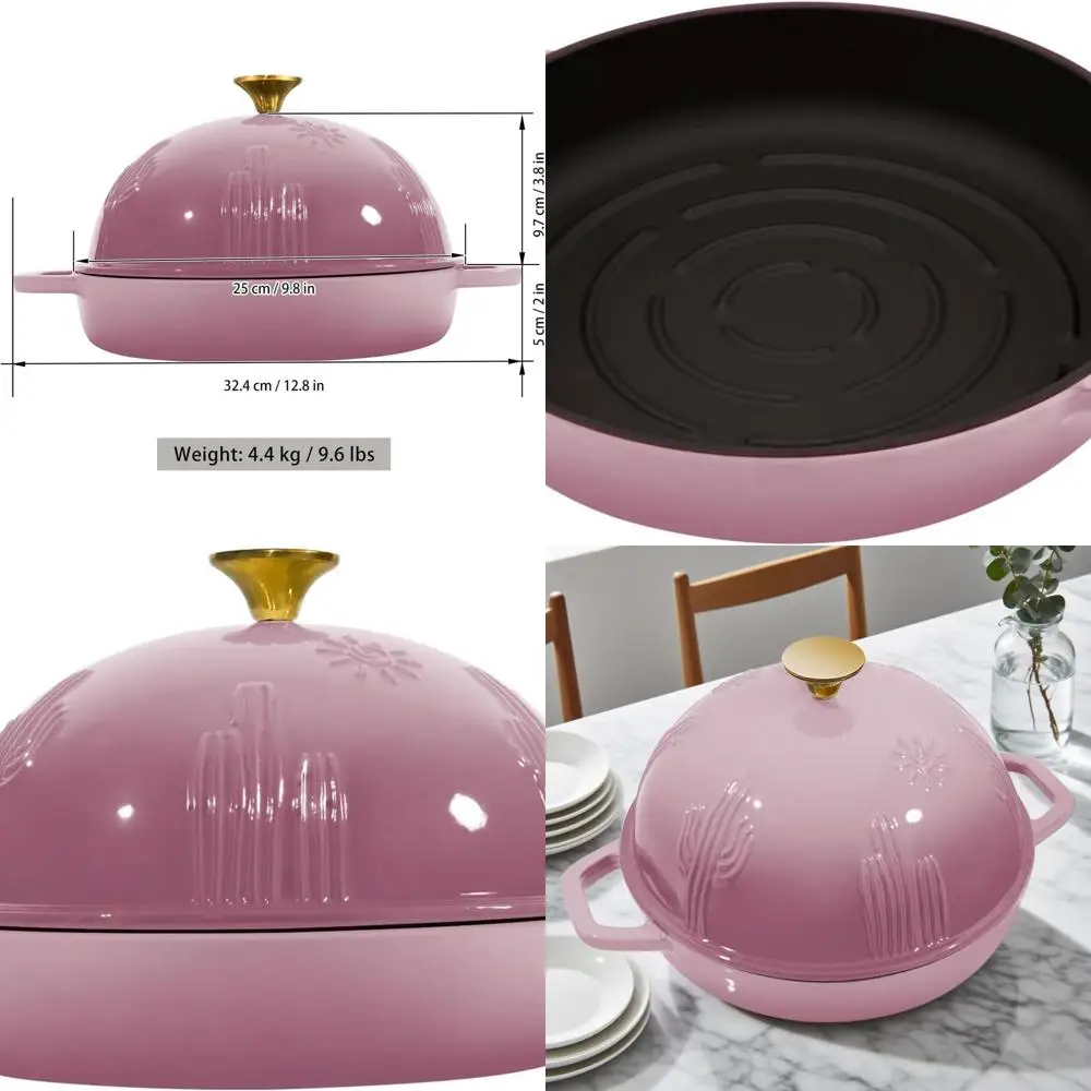 

Enameled Cast Iron Dutch Oven with Cloche Lid for BerryPink Bread Baking, 5-Quart Sourdough Oven