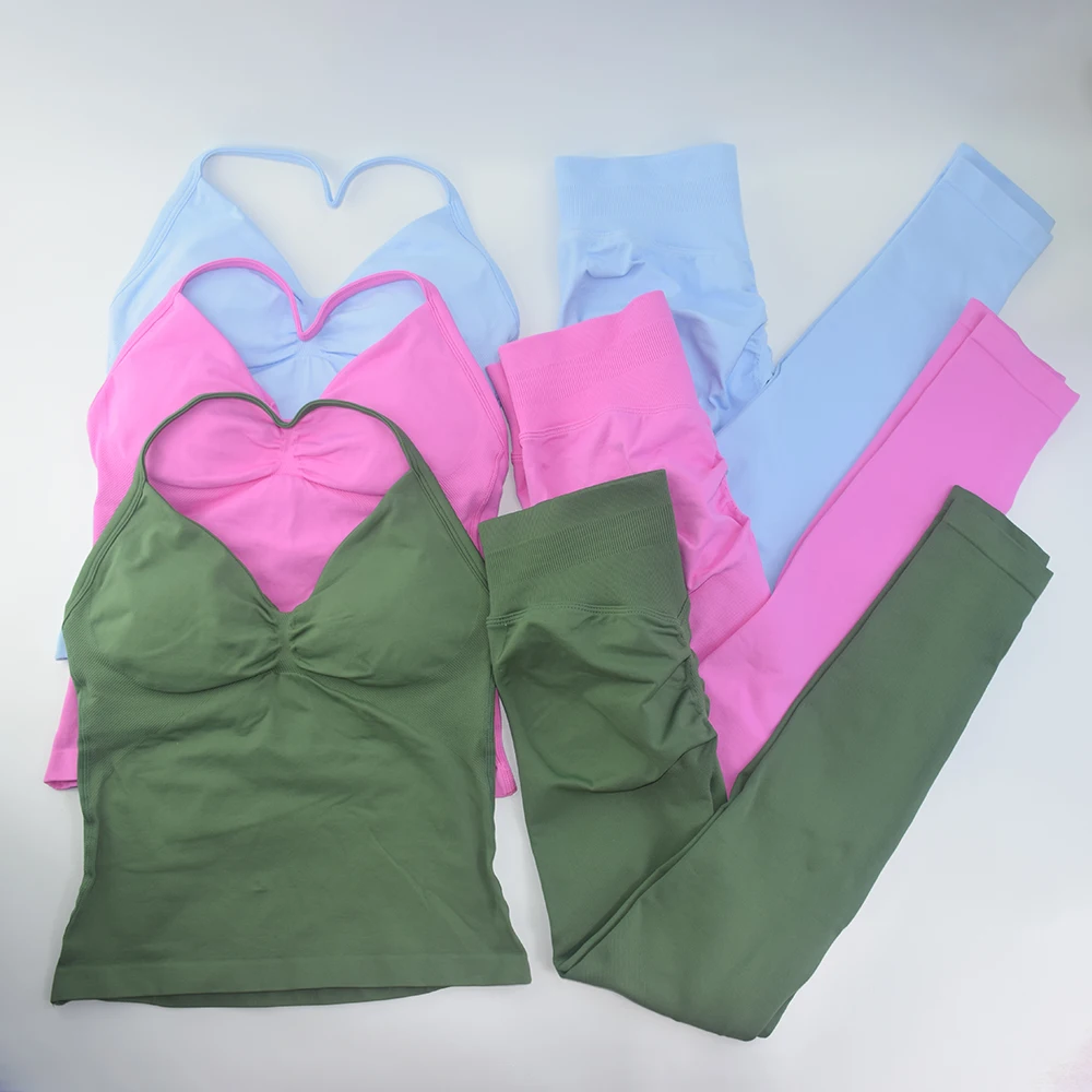 

Longline Strappy Bras Pants Halter Neck Back impact Peach Sports Suit Pilates Gathering Yoga Vest With Logo Training Fitness