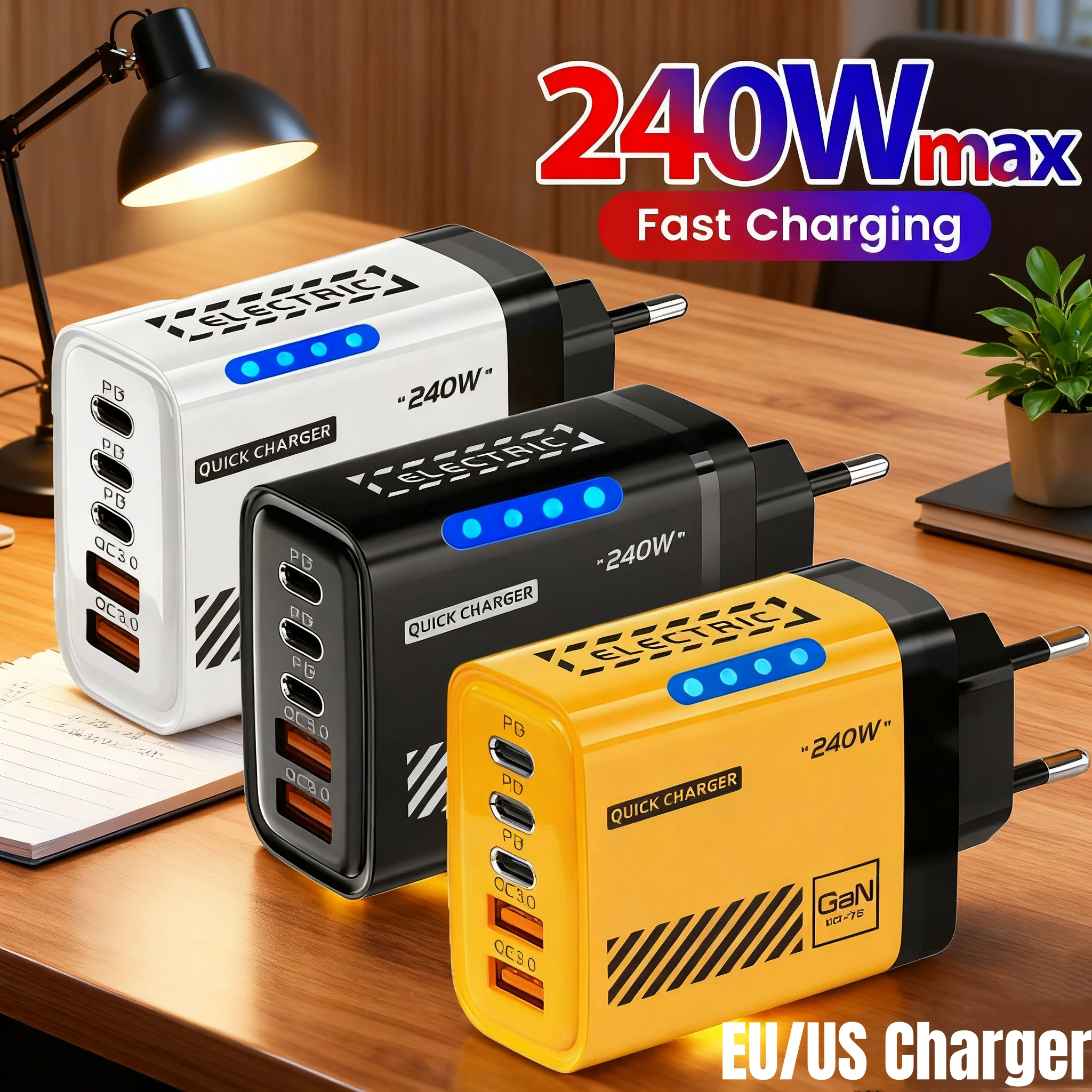 Xiaomi 240W محول الشحن السريع 5 في 1 GaN شاحن سطح المكتب 10A USB إلى TypeC كابل 3PD 2USB شاحن آيفون 16 15pro المحمول #3