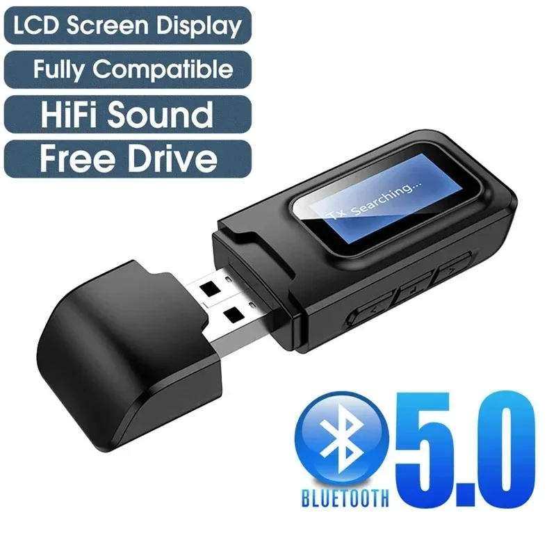 USB Bluetooth Receiver Transmitter Audio Bluetooth 5.0 Adapter For Car PC TV HD HiFi Receptor Wireless Adapter LCD 3.5MM AUX