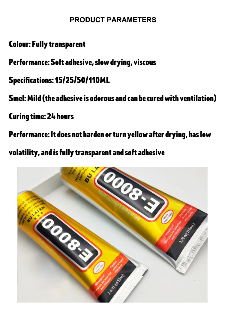 11pcs Bulaien E8000 Clear Contact Phone Repair Adhesive Fibre Cloth Metal Wood DIY Glue With Precision Applicator Supplies 50ML