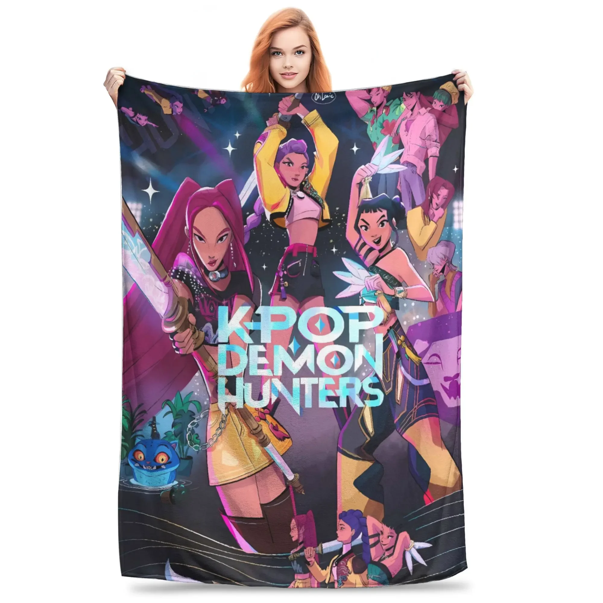 

Warm Soft Throw Blanket for Home Decor Perfect for Travel Sofa or Bed Flannel KPop Demon Hunters Funny Cover