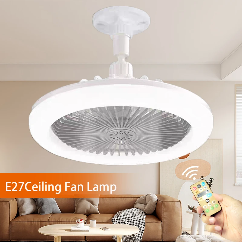 Inteligente Ventilador de Teto Luzes Silenciosa LED Fan Light com Controle Remoto Quarto Sala Dimming Ventilador Lâmpada Home Decor E27 Fan luminária com ventilador de teto