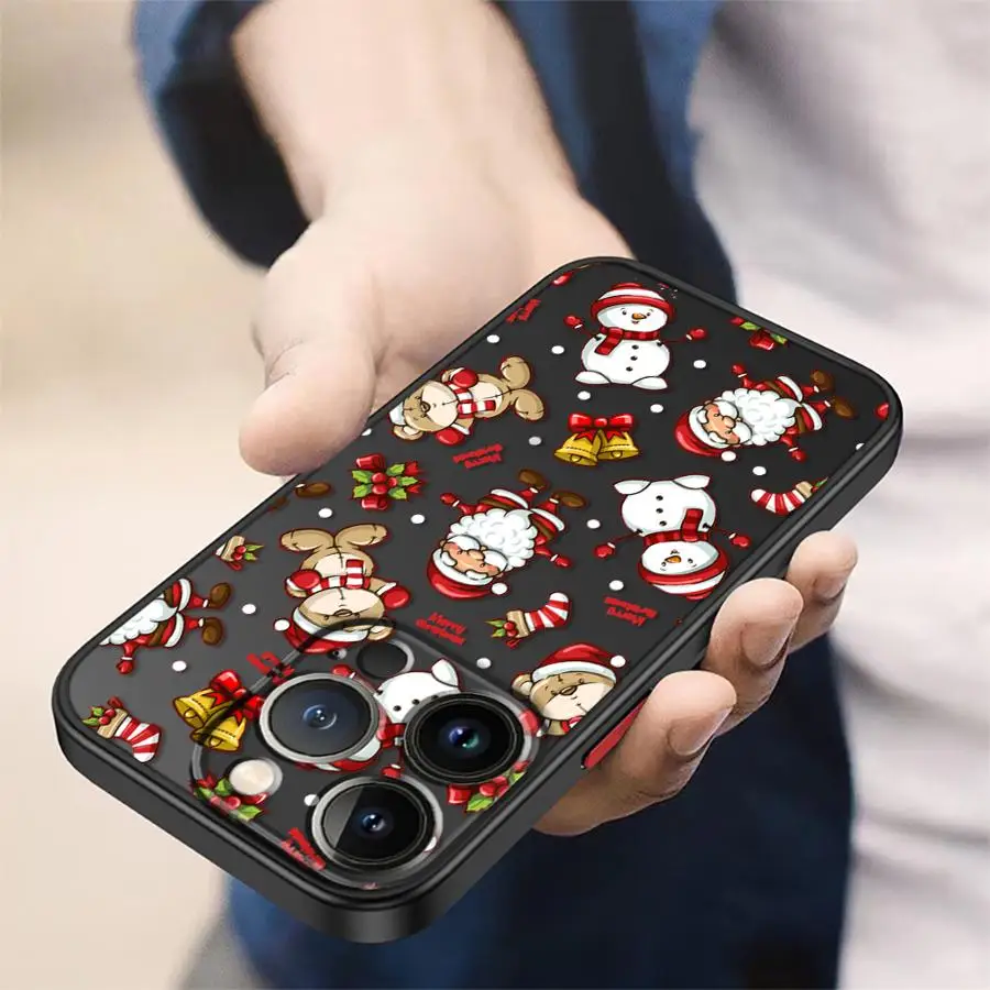 Etui na iPhone 12 16 Pro Max 14 XS 7 8 15 Plus 13 Mini 16e 17 Air 11, tylna obudowa na telefon, kreskówka, Boże Narodzenie, Święty Mikołaj