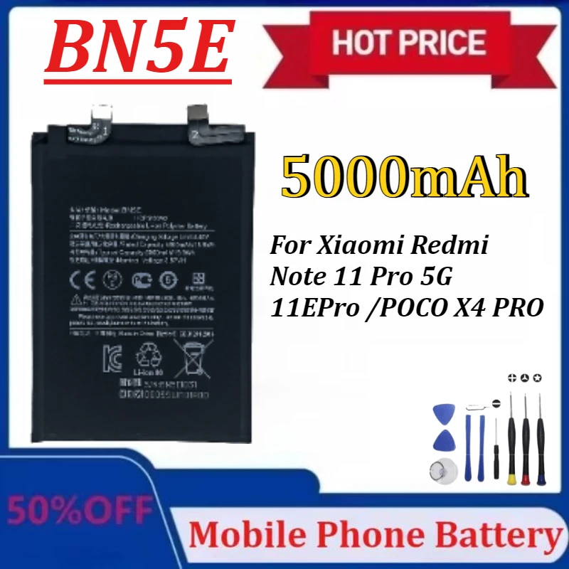 

Upgraded BN5E 5000mAh Mobile Battery for Xiaomi Redmi Note 11 Pro 5G/ 11EPro /POCO X4 PRO Phone Replacement Batteries