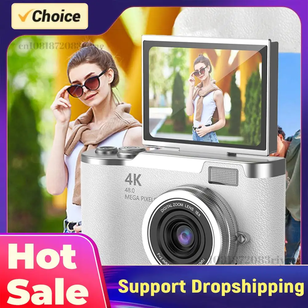 4K Digital Camera 48MP Portable CCD Camera 8X Zoom Vlogging Camera 180 Flip Screen Video Camcorder for Teens Adult Beginner