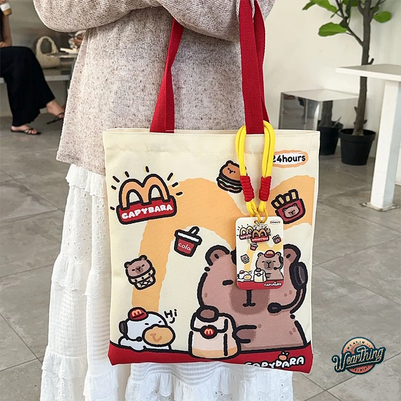 

Cartoon Kawaii Capybara Canvas Bag Novelty Creative Tote Bag Daily Large Capacity Shoulder Bag Cute Capybara Handbag Gifts