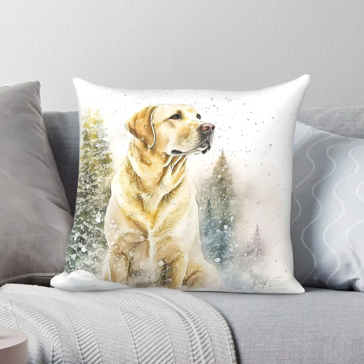 Yellow Labrador Retriever Square Pillowcase Polyester Linen Velvet Creative Zip Decor Sofa Seater Cushion Cover