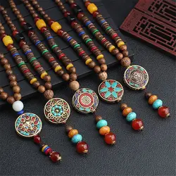 Boho Wooden Beaded Necklace Long Sweater Dress Handmade Pendant Chain Tassel Fashion Bohemian Necklace Jewelry Women