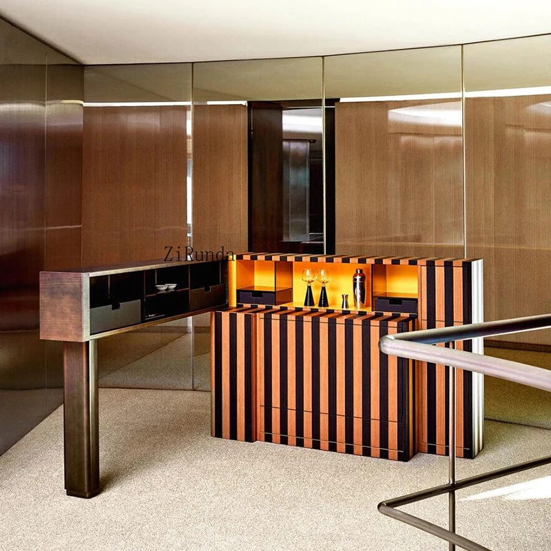 อิตาเลี่ยนหรูหราไม้เคาน์เตอร์บาร์ไวน์ตู้ high-end Villa Home Art Creative ด้านข้างตู้