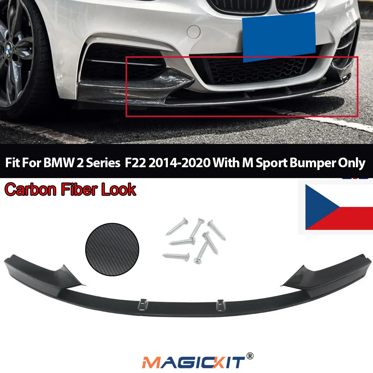 MagicKit Carbon Fiber Front Bumper Spoiler Splitter For BMW F22 228i M235i M Tech 13-18