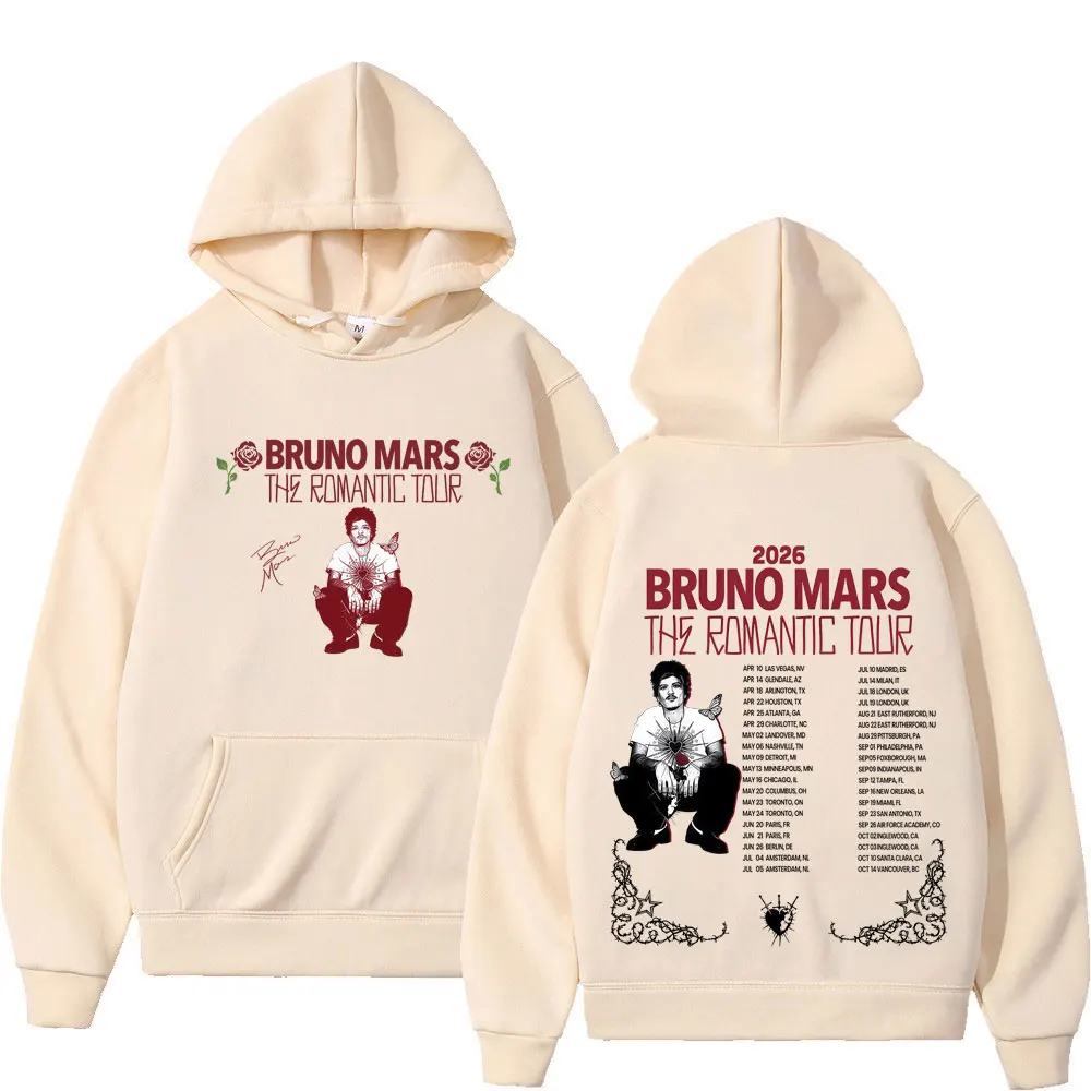 

Толстовка с принтом Bruno Mars The Romantic Tour 2026 для мужчин и женщин, модный пуловер с длинными рукавами, винтажные хлопковые толстовки высокого качества