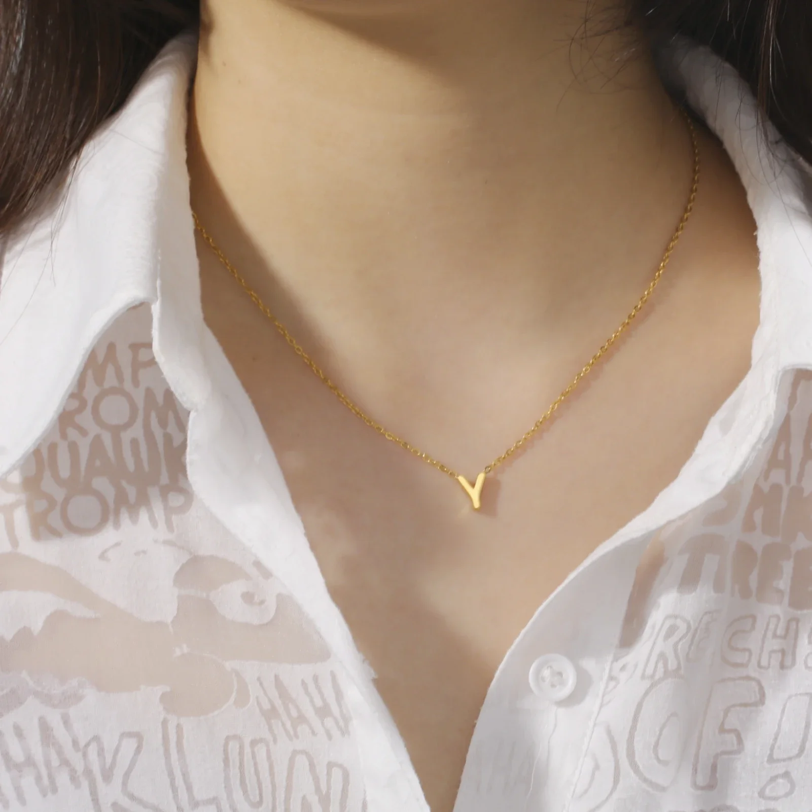 Cazador Alphabet Initial A-Z Letter Necklace for Women Stainless Steel Minimalist Jewelry Choker Chain Birthday Anniversary Gift view 5