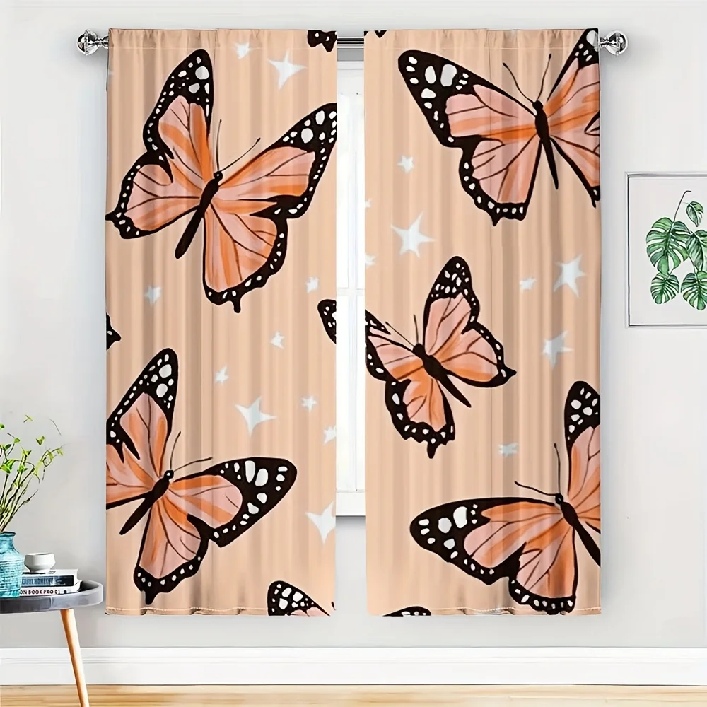 2-teilige Vorhangpaneele mit Schmetterlingsdruck, Fenstervorhänge für Wohnzimmer, Schlafzimmer, Heimdekoration, Natur-Wandkunst-Vorhänge im Bohemian-Stil