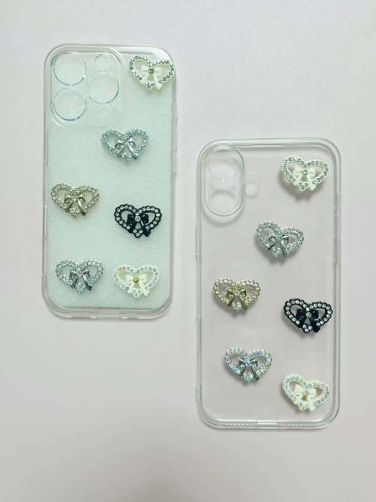 20 pièces métallique doré argenté blanc luxe diamant coeur arc résine indésirable coque de téléphone décoration breloques Kawaii dos plat bricolage artisanat