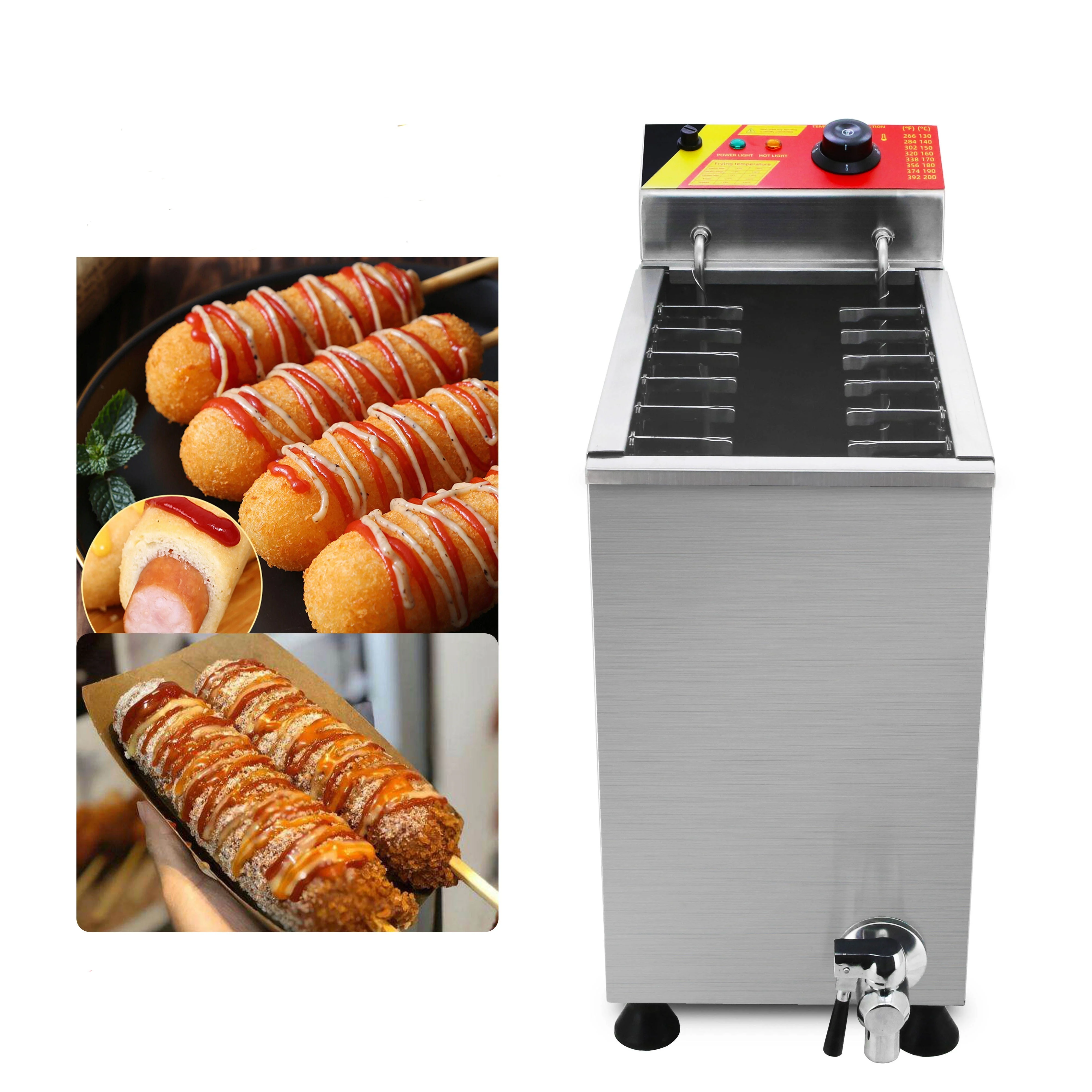 

12L 25L Korean Hot Dog Machine Corn Dog Deep Fryer Machine Snack Restaurant Equipment Stainless Steel 201 Bread Bakery Machine