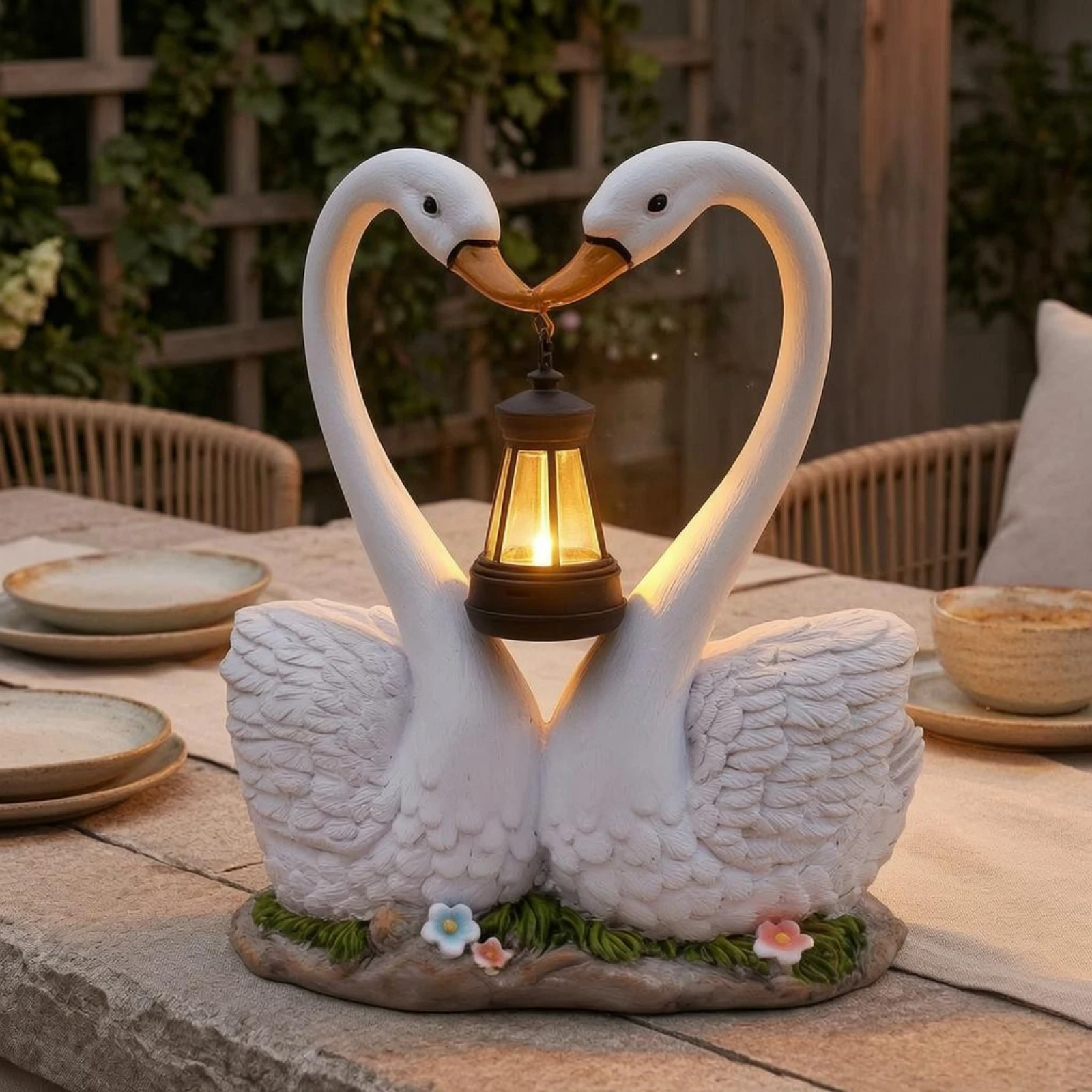 Lantern Swan Ornament Painted Swan Garden Ornament LED Light Anti Fading for Courtyard view 5