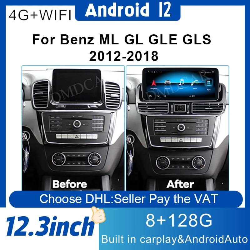 

Автомобильный мультимедийный плеер на Android 12 с ЖК-экраном, беспроводной Carplay, GPS-навигацией для Mercedes Benz ML GL GLE GLS W166 2012-2018