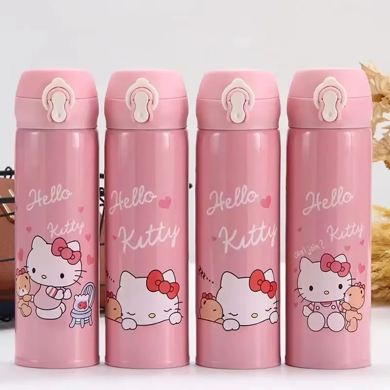 Bottiglia d'acqua isolata Hello Kitty per bambini, bottiglia d'acqua calda Kawaii Bottiglia d'acqua calda in acciaio inossidabile rosa cartone animato, regalo 350/500 m