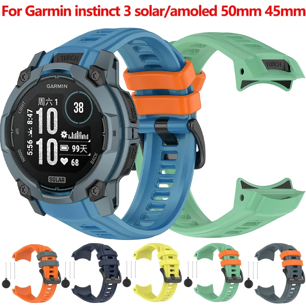 【セール中】Garmin Instinct 3 AMOLED 50mm 45mm用シリコンストラップ、Garmin Instinct 3 Solar 45mm 50mm用純正公式リストバンド