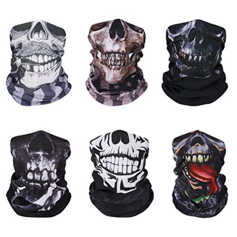 

Halloween Face Mask for Cold Weather [6 Pack], Neck Gaiter Shield Scarf Elastic Balaclava Headbands Headwear, Windproof Skull B