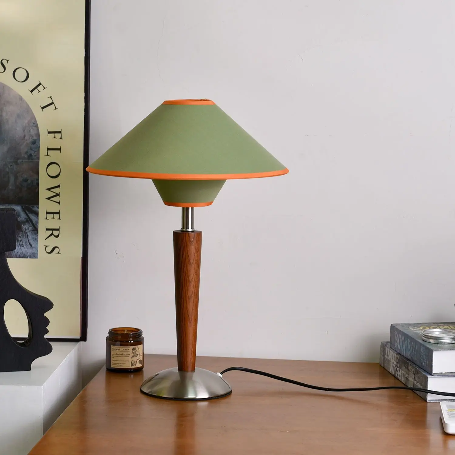 

1960S vintage style solid wood desk lamp green fabric umbrella lamp American countryside design coffee shop desk lamp