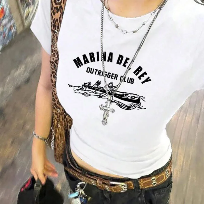 

2025 Summer New Women's Short Crop Top! Casual Trendy Street Style Black Letter Print, Slimming & Flattering & Versatile