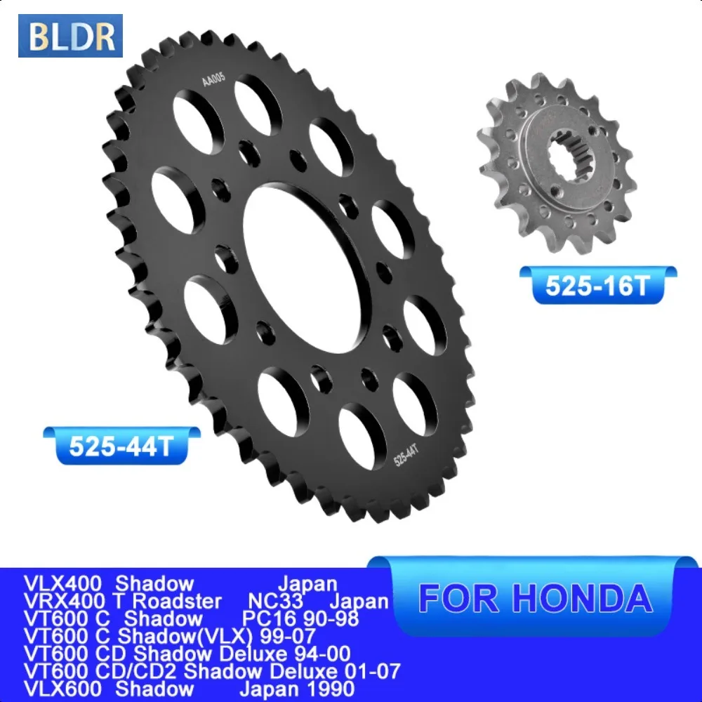 

525 16T 44T Front Rear Sprocket Gear Wheel Cam for Honda VLX400 Shadow VRX400 T Roadster NC33 VT600 Shadow Deluxe VLX600