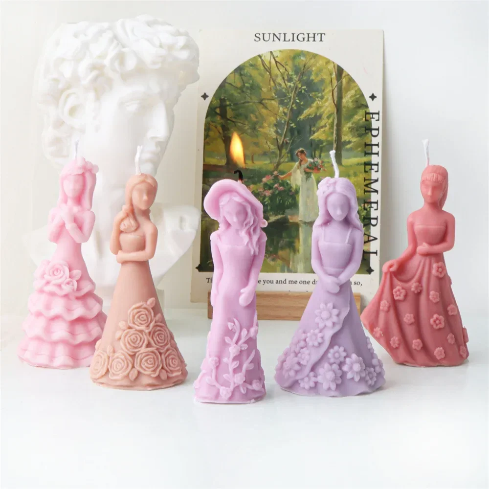 Wedding Dress Flower Skirt Girl Angel Silicone Mold Fondant Molds Aromatherapy Plaster Cake Decoration Candle Making Kit