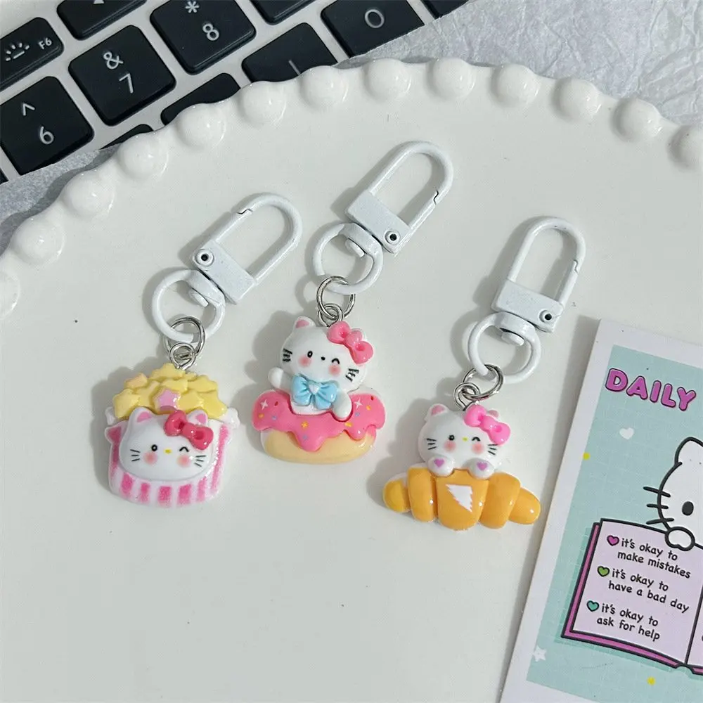 Cute Bread Cat White Keychain For Women Bag Pendant Resin Key Chains Girls Kids Gift Couple Jewelry Decoration