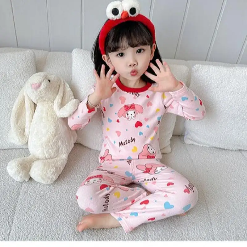 Anime Sanrios Child Autumn Clothes Long Johns Suit Pajamas Autumn Winter New Kawaii Cartoon Delong Base Suit Lounge Clothes